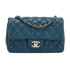 Mini Rectangular Classic Flap, &pound;3,300, Handbags, Blue, Lambskin Leather, Front view